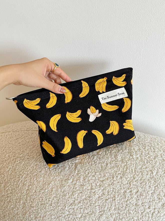 Banana Black Summer Swan | Large Floral Mid-day Clutch | Period Kit & Hygiene Skincare Bag