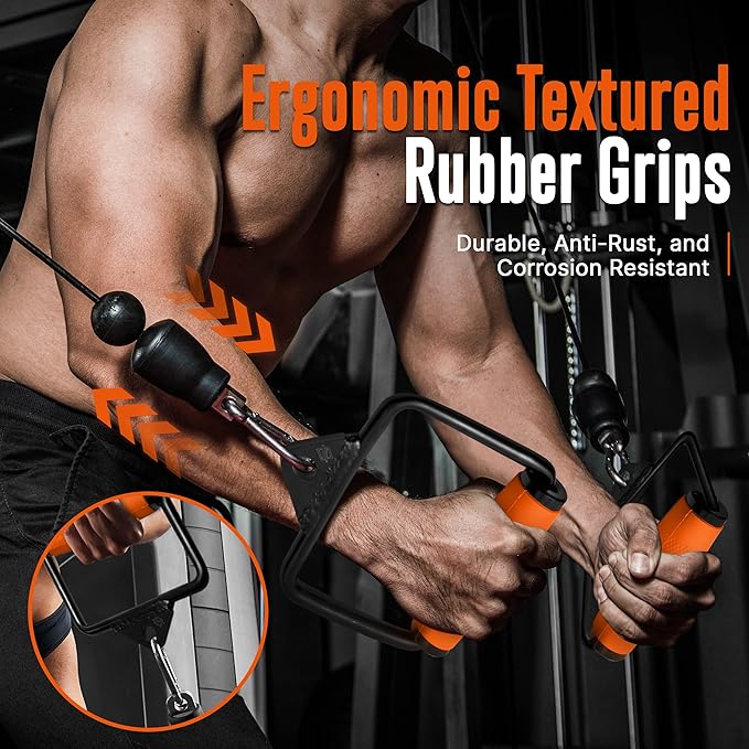 SQUATZDouble D Row Handle Cable Attachment - Non-Slip Handles for Weight Workout with 360 Degree Rotational Knuckle