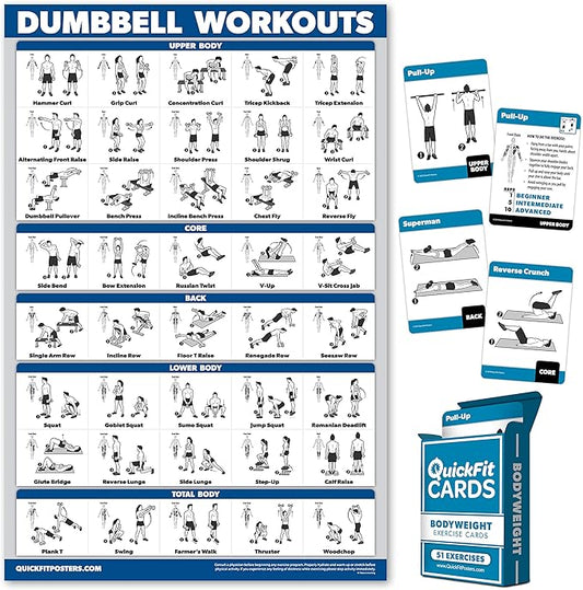 Quickfit 2 Pack - Dumbbell Workout Poster & Bodyweight Exercise Card Set