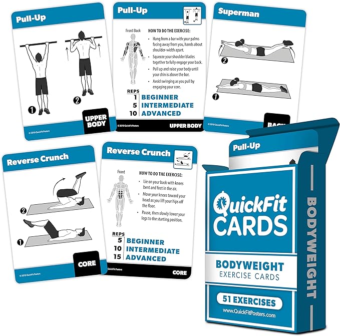 Quickfit 2 Pack - Dumbbell Workout Poster & Bodyweight Exercise Card Set