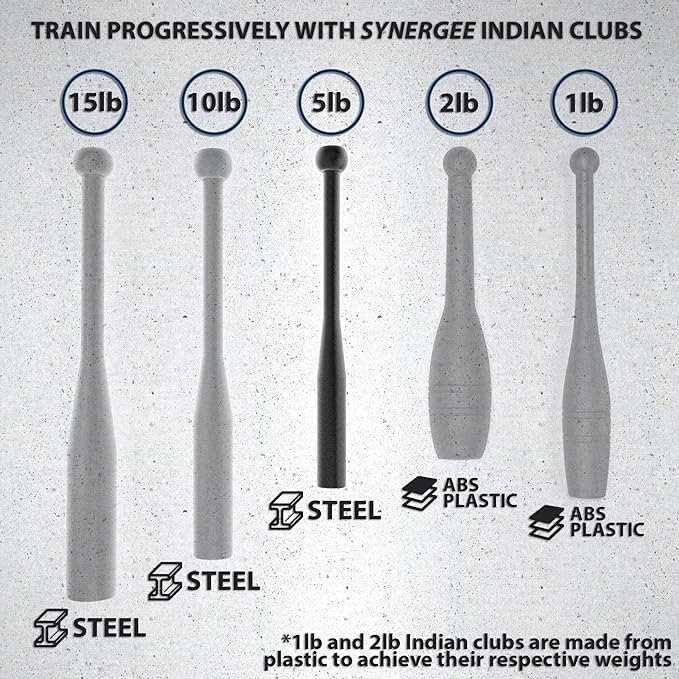 Synergee Indian Clubs 1lb 2lb, 5lb, 5lb, 10lb 10lb & 15lb. Power