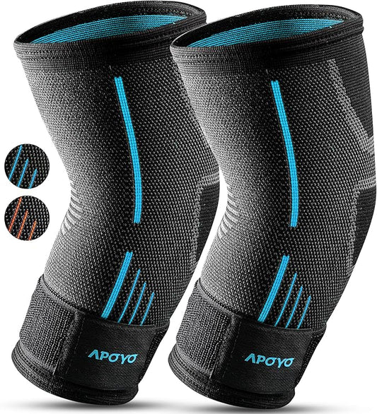 APOYO Elbow Brace for Tendonitis and Tennis Elbow, (Pair) Compression Sleeve for Arthritis, Workouts, Reduce Joint Pain During Fitness Activity (Large)